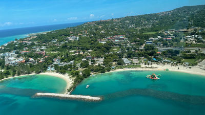 An aerial view of Jamaica’s North Coast resorts.