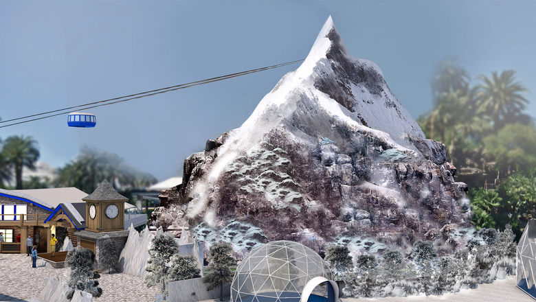 A rendering of "Paramount Mountain," which will be active at the Mirage volcano for four days during Super Bowl weekend, Feb. 8 to 11.